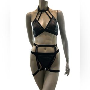 Oh La La Cheri Faux Leather Strappy Bra  Set- NWT